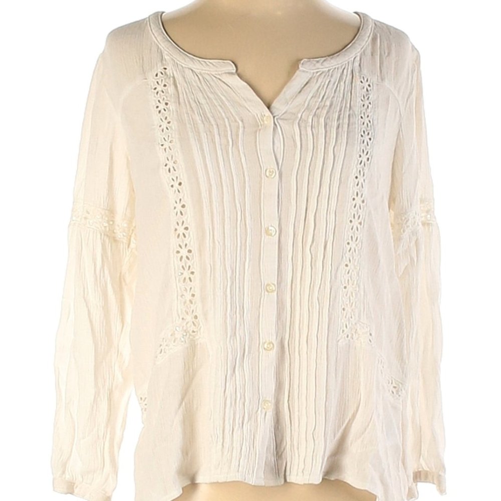 Embroidered Crepe Button Up Top
